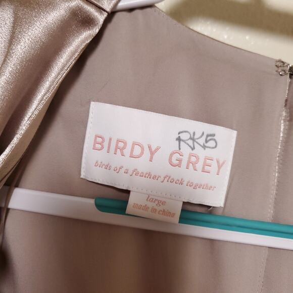 NWT BIRDY GREY Satin Champaign Bridesmaid Jesse Kimono Taupe Dress Formal Gown - Picture 9 of 13